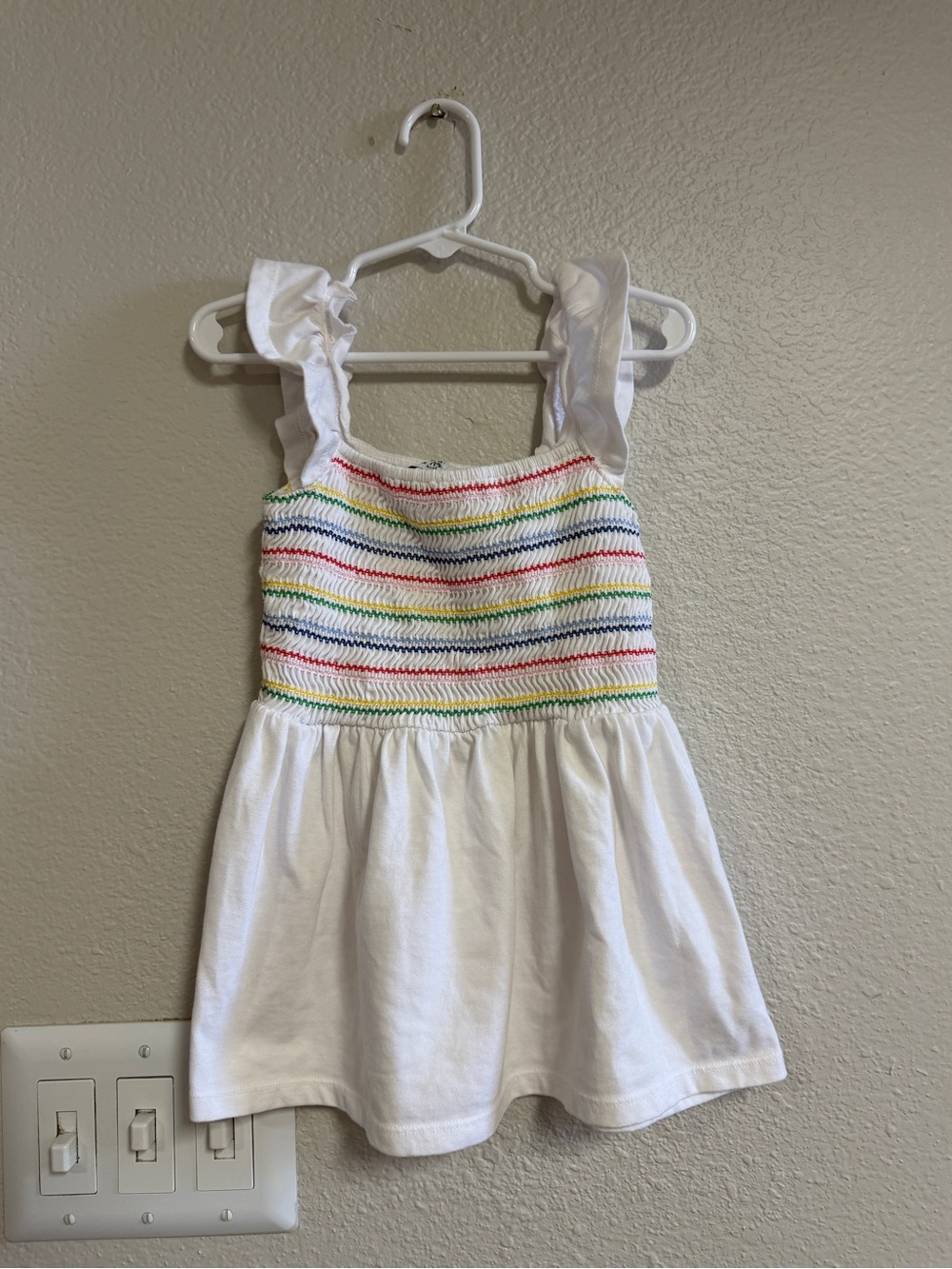 crown & ivy White Tank Top with Multicolor Rainbow Smocking